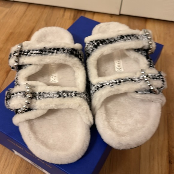 NWT Stuart Weitzman piper chill plaid tweed/shearling slide size 8 - Picture 4 of 8